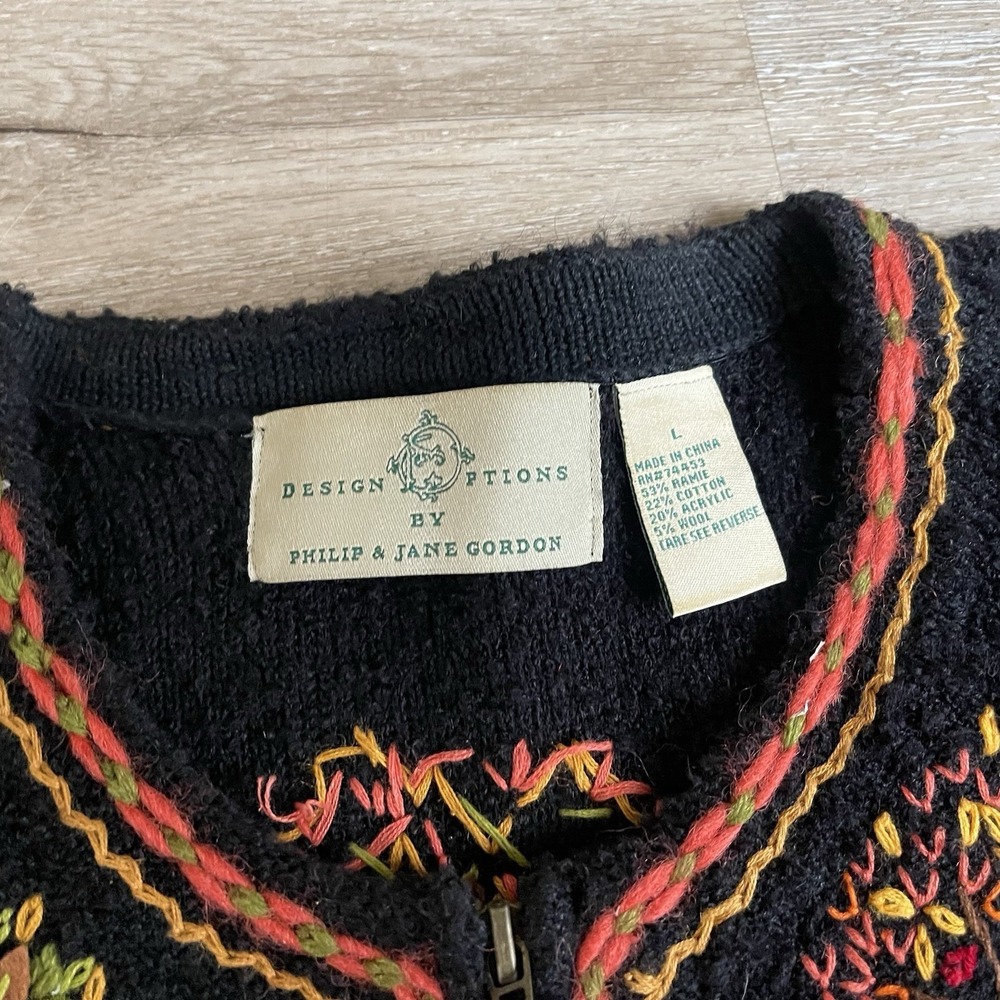 Design Options Large Tree Sweater Zip-Up Cardigan Sweater Felt Fall Embroidered - Picture 4 of 8